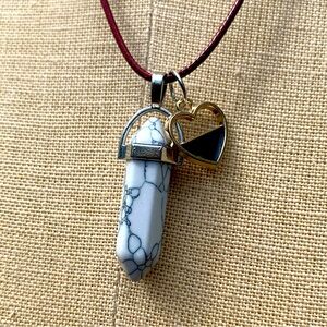 Handmade Howlite/Turquoise Dagger Crystal Amulet Necklace & Heart Charm